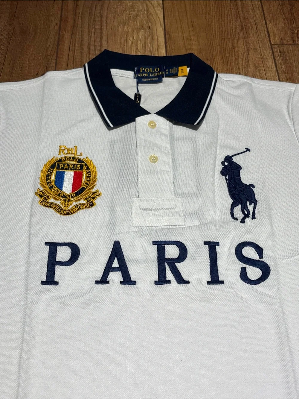 Polo Ralph Lauren Custom Slim Fit Paris White Polo Shirt Brand New